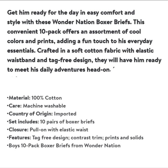 Wonder Nation Boys Underwear, Soft Cotton Boxer Briefs, 10-Pack Size XL (14-16) - Picture 5 of 5